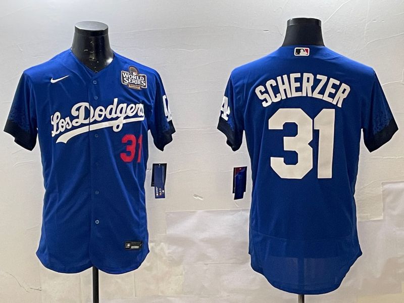 Men Los Angeles Dodgers #31 Scherzer Blue City Edition Elite Nike 2025 MLB Jersey style 2